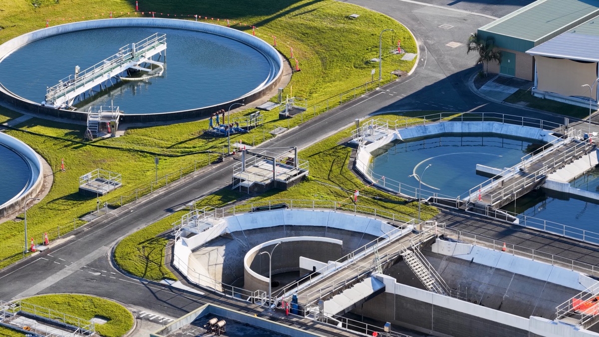 Aerial view of a wastewater treatment plant